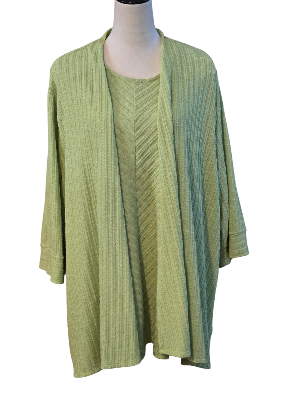 N Touch 2 pc Womens 2X Open Front Lime Green Textured Oversized Cardigan & Shell